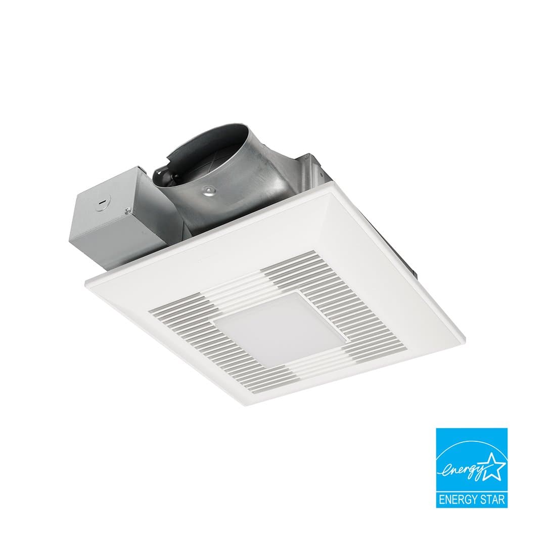 WhisperValue DC Fan and Light with Pick-A-Flow , 50-80-100 CFM - (120V / 60Hz / 1Ø)